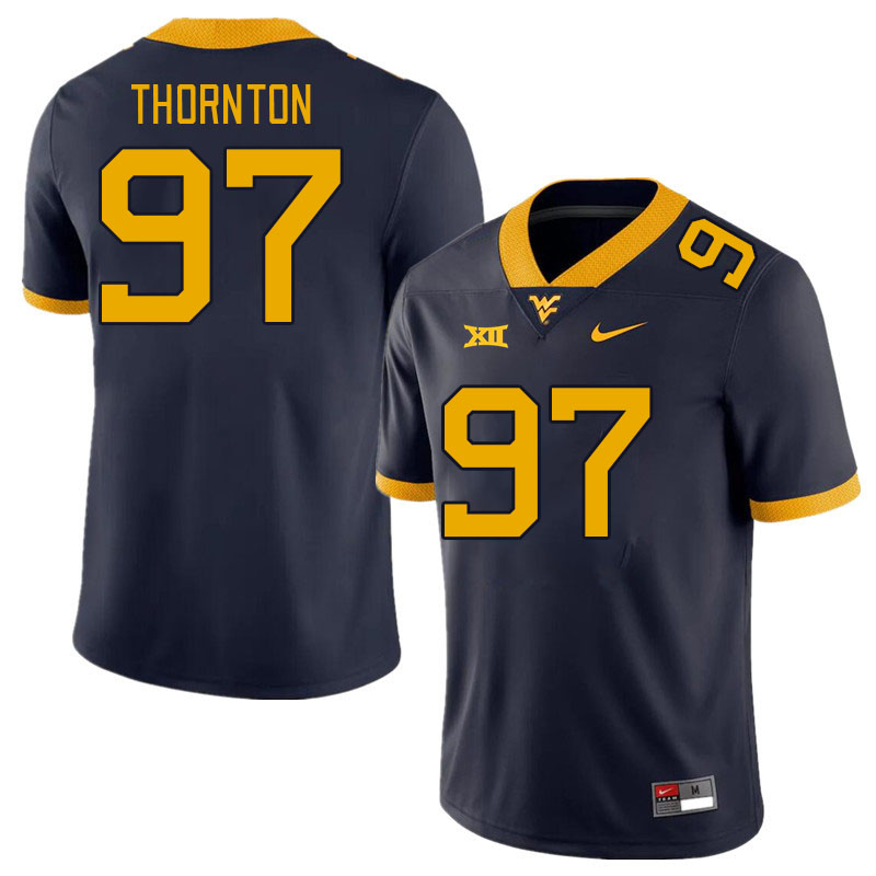 Men #97 Jalen Thornton West Virginia Mountaineers College Football Jerseys Stitched Sale-Navy - Click Image to Close